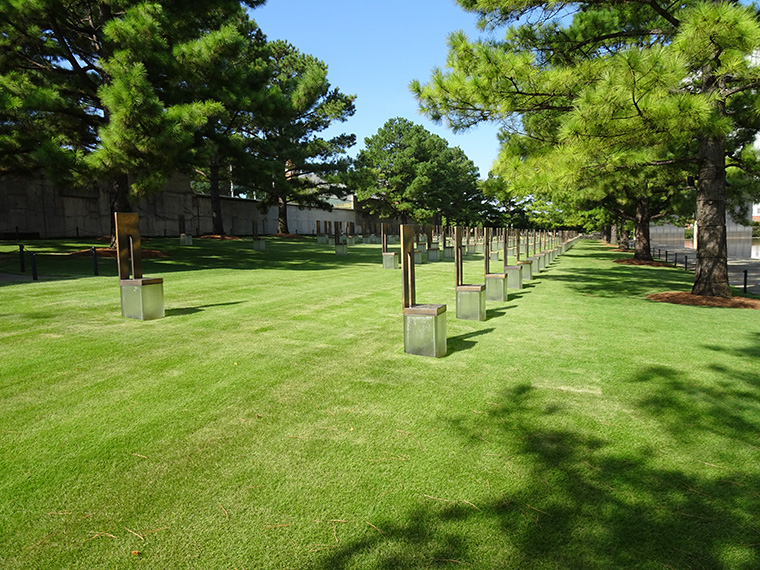 Oklahoma Memorial Lawn of empty chairs